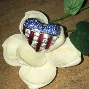 Swarovski red, white, & blue silver tone USA pin